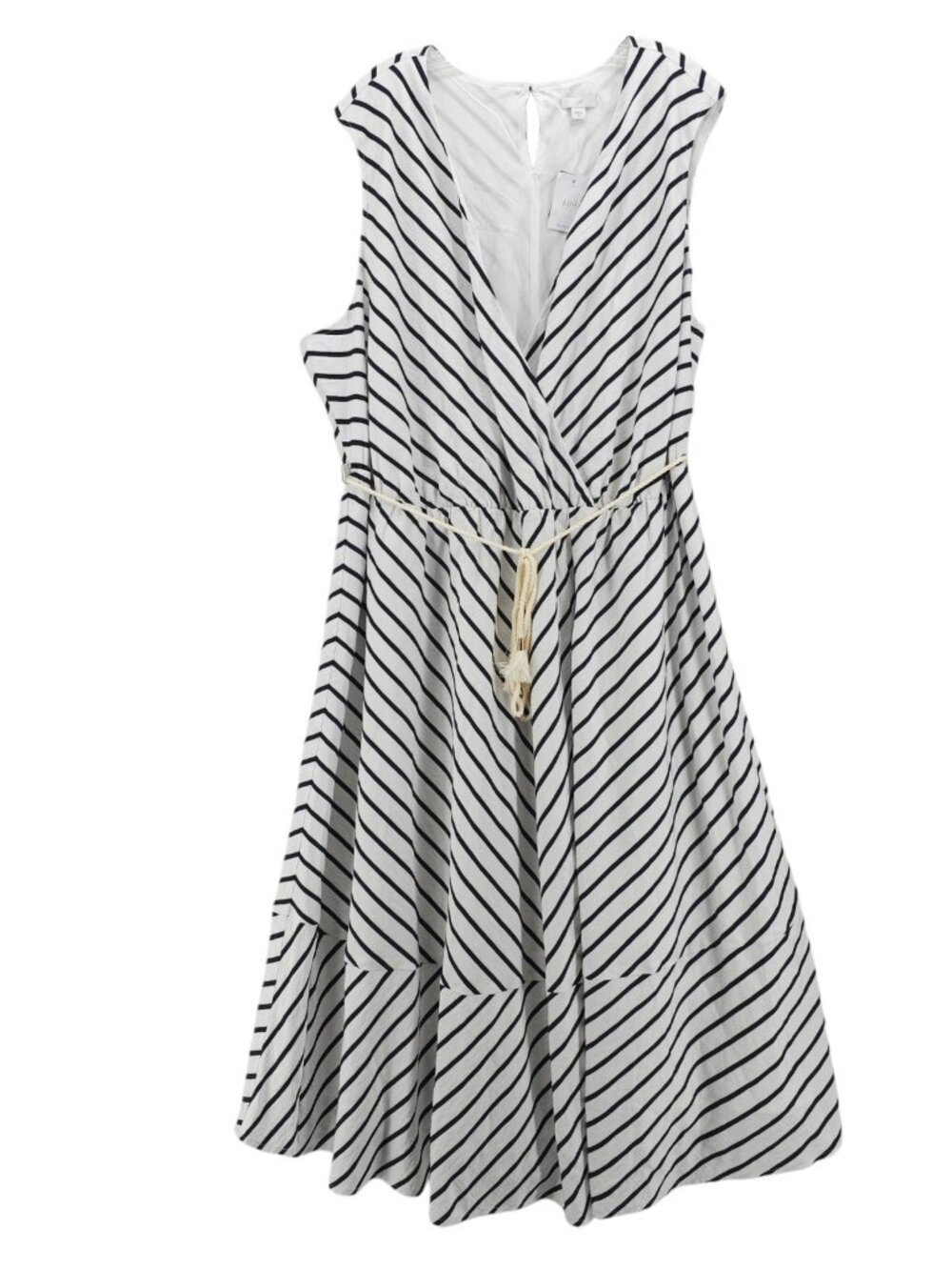 NWT J JILL Striped Maxi Dress Sleeveless Rope Tie White Navy Blue Size 4X
